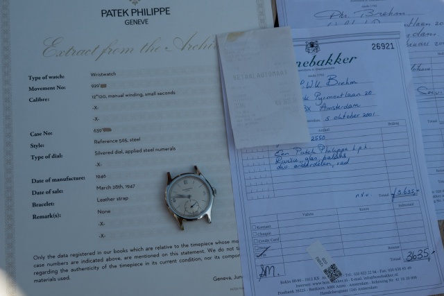Patek Philippe with Bonebakker service papers reference 565 in steel
