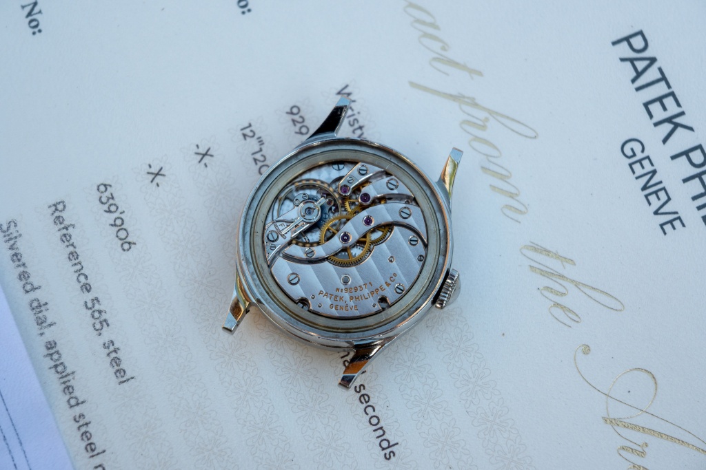 Caliber 12-120 manual wind movement inside a vintage Patek Philippe 565 wristwatch