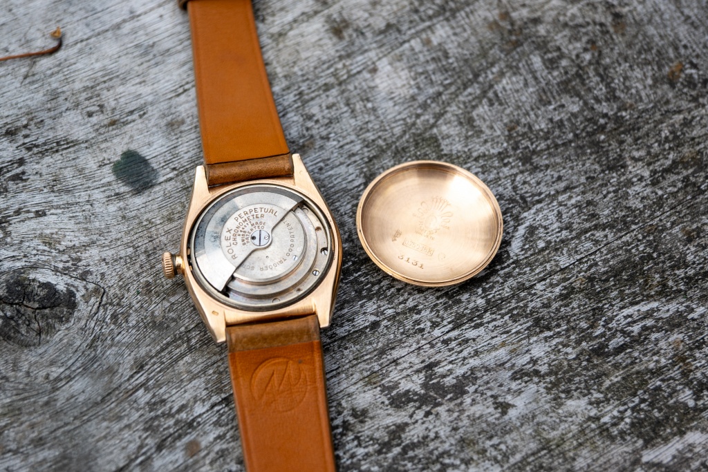 rolex double signed pink gold bubbleback