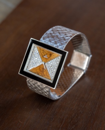 Omega high jewelry diamond and onyx set wristwatch