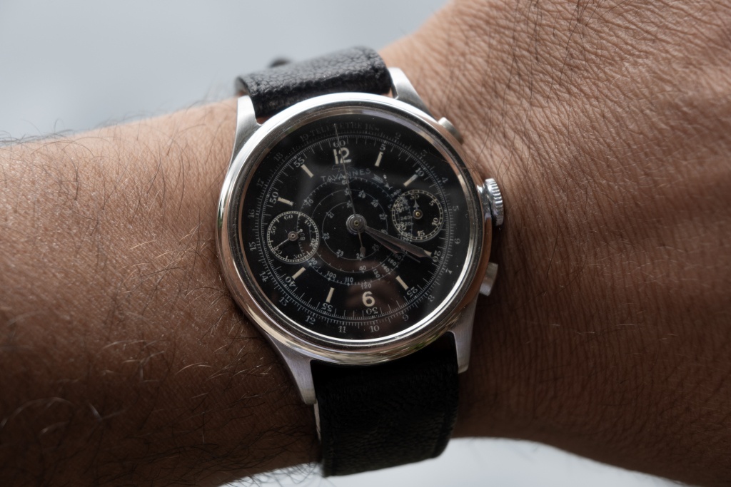 tavannes black chronograph dial wrist shot