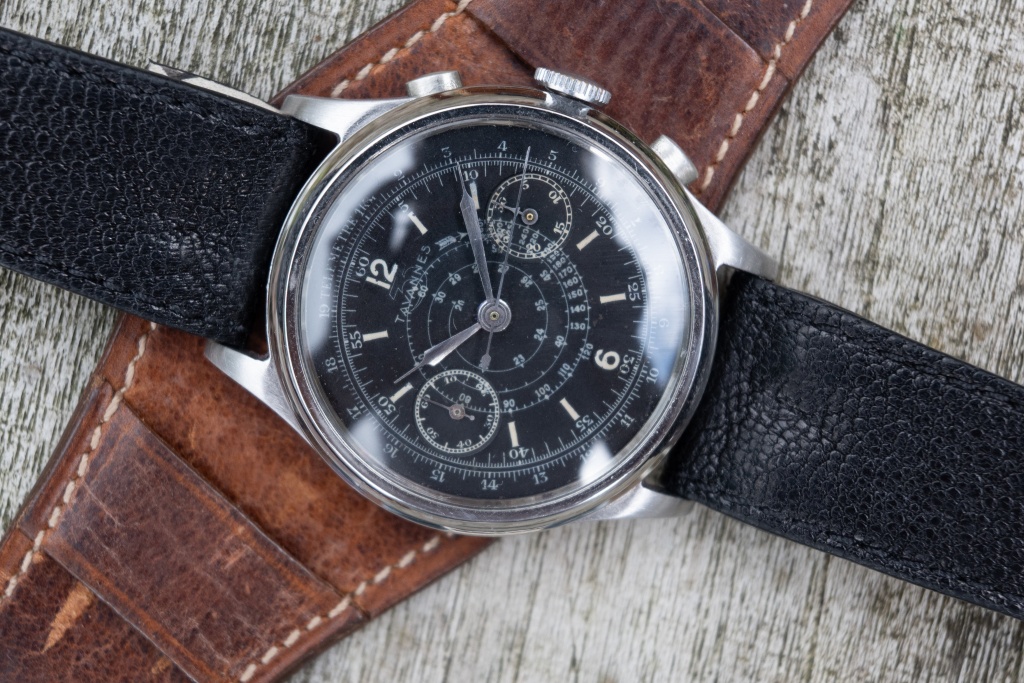 close up tavannes chronograph dial