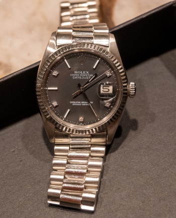 white gold rolex datejust ref 1601 diamond dial